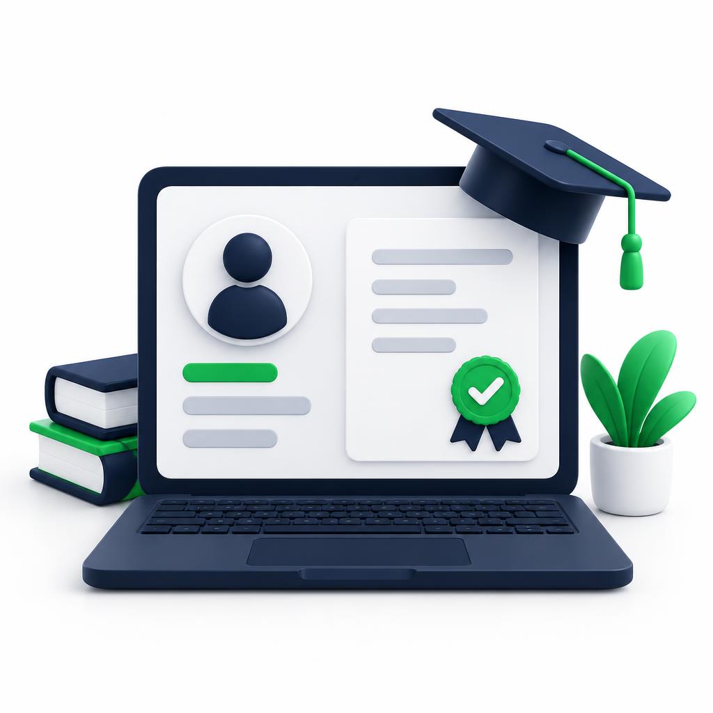 Perfil de estudiante con certificado y laptop